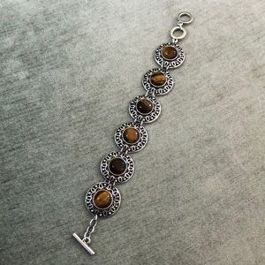 Tiger Eye Bracelet in Silver-Tone Setting 8 1/2”